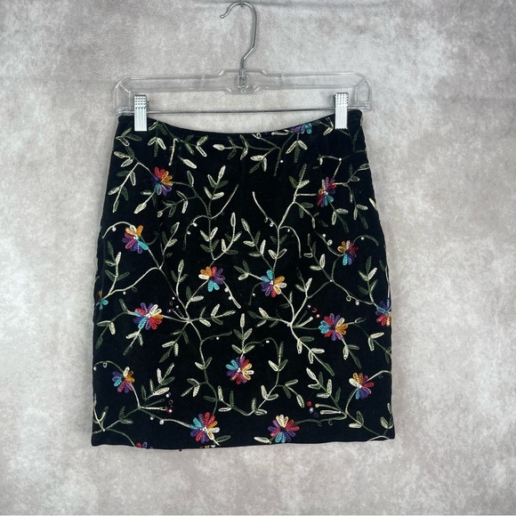 Boston Proper Beaded Embroidered Boho Mini Skirt In Black Women’s Size 4 - Picture 1 of 6